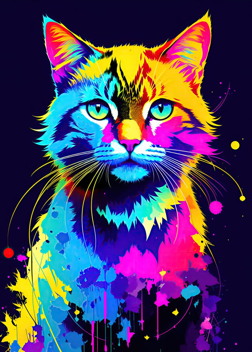 'abstract cat' Poster, picture, metal print, paint by RonnieArts | Displate