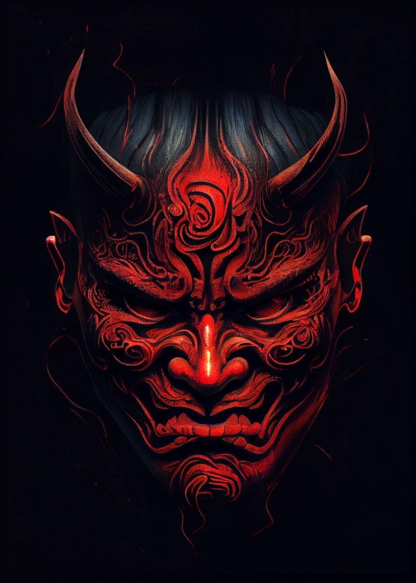 'Traditional Japanese Mask' Poster, picture, metal print, paint by