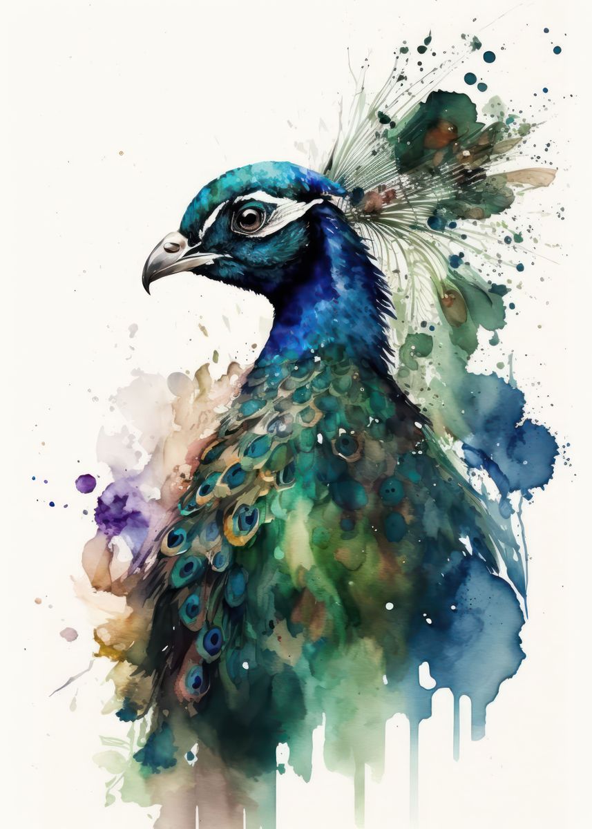 'Bird Peacock watercolor' Poster, picture, metal print, paint by Usama ...