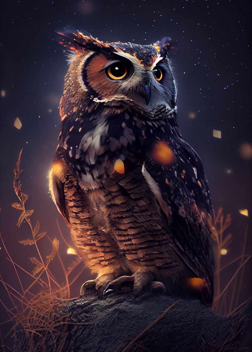 'Owl Night' Poster, picture, metal print, paint by DecoyDesign | Displate