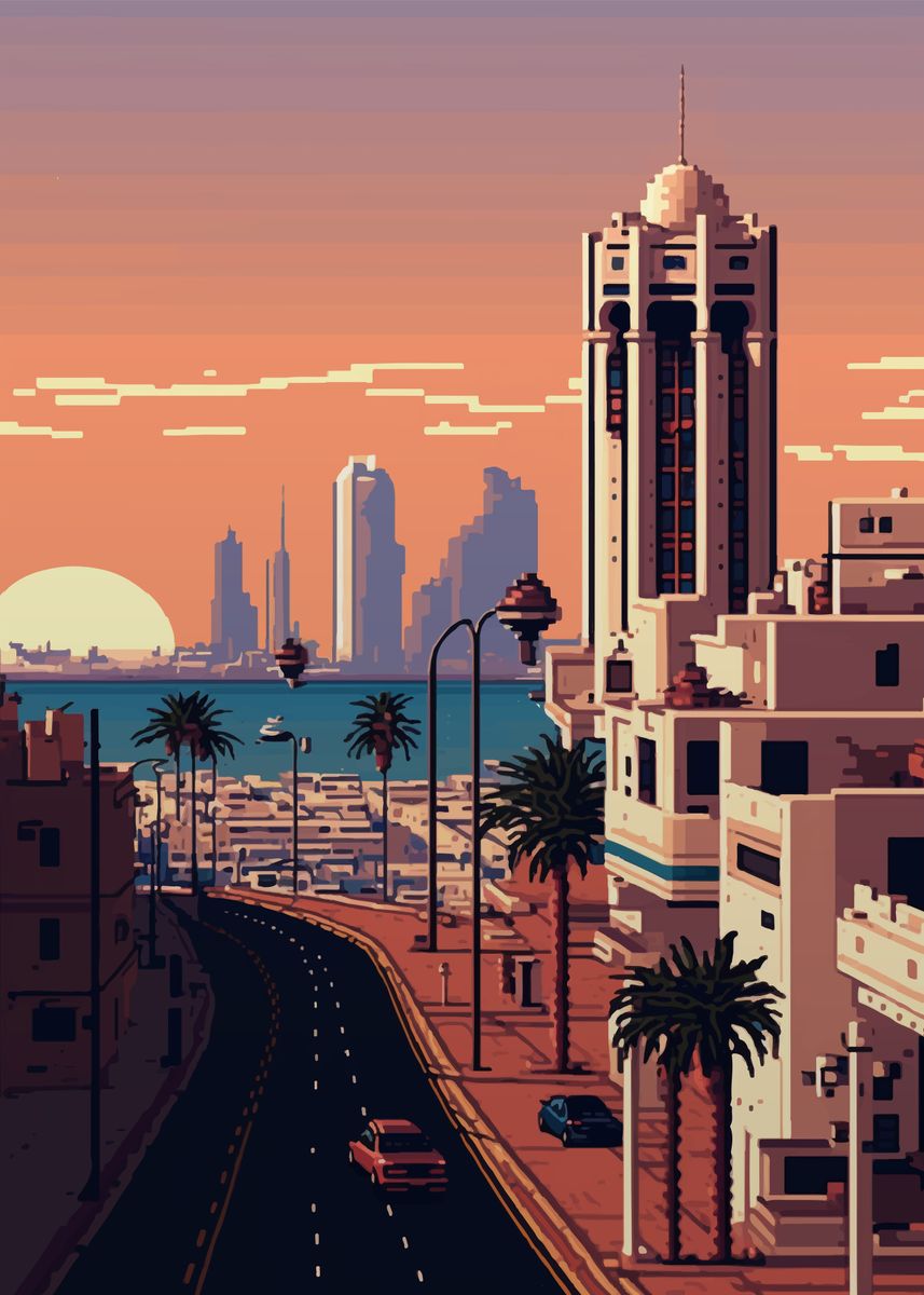 Manama Pixel Art Poster Picture Metal Print Paint By M Art Displate