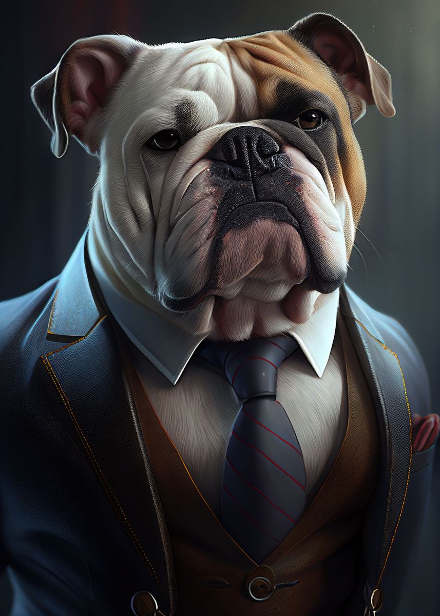 'Bulldog Suit Animal' Poster, picture, metal print, paint by Whimsical ...