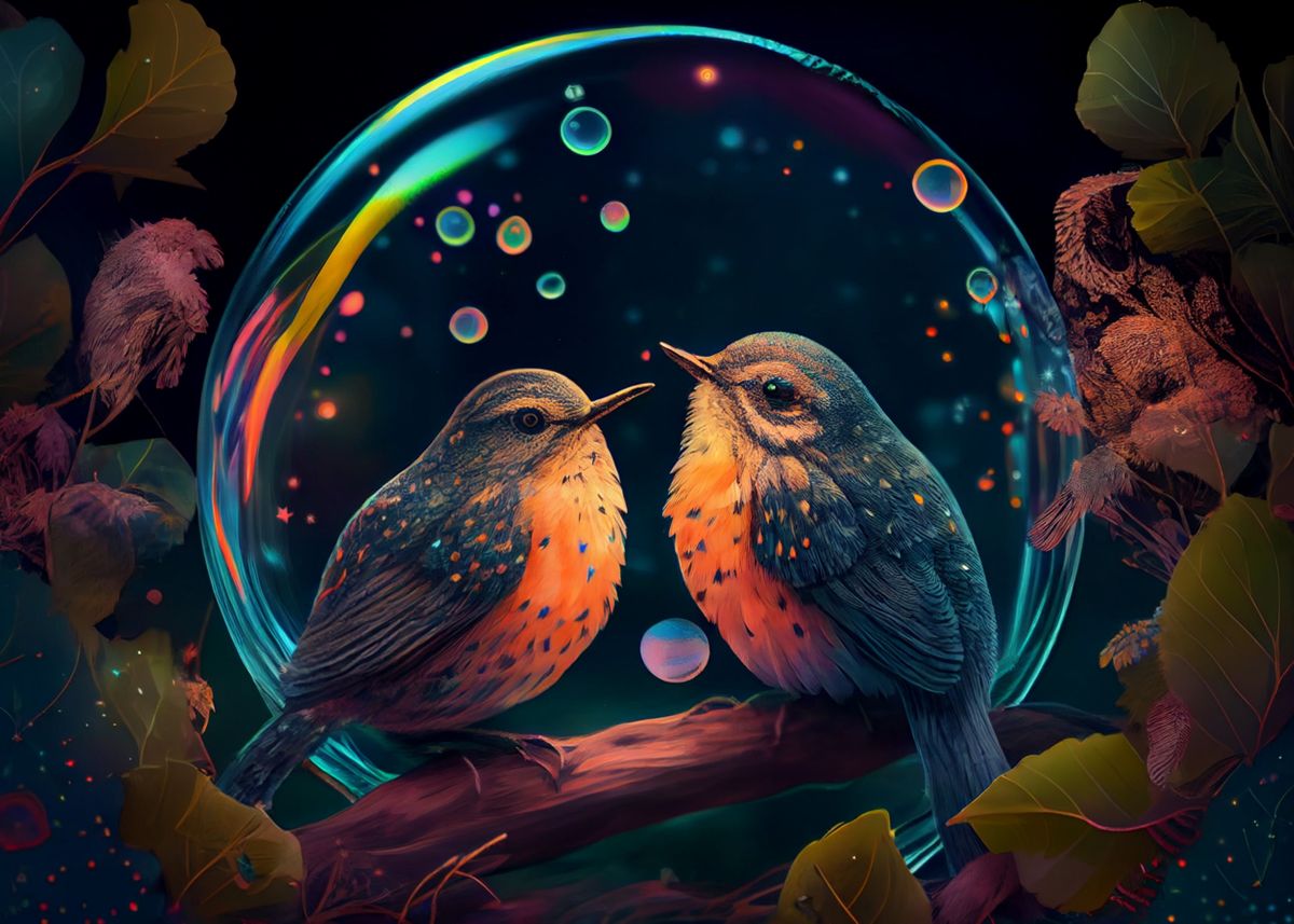 'Birds and bubbles' Poster by Below Horizon Displate
