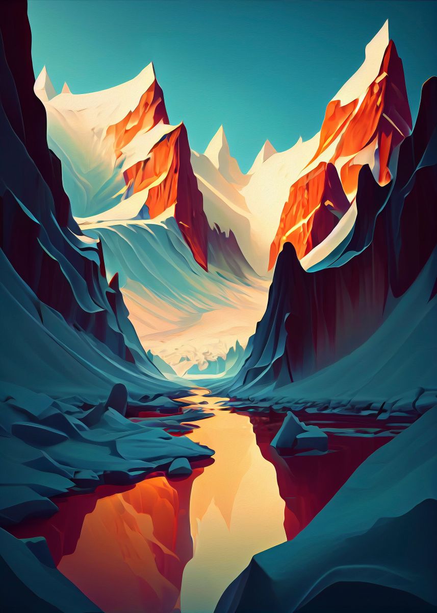 'Red Mountain Lake' Poster, picture, metal print, paint by David Aron