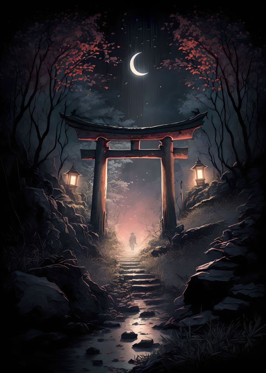 'Samurai Walks Torii Path' Poster, picture, metal print, paint by ...
