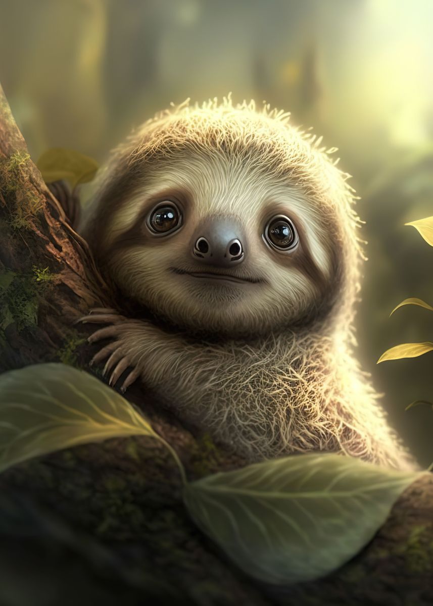 'cute sloth' Poster, picture, metal print, paint by MAD SPACE | Displate