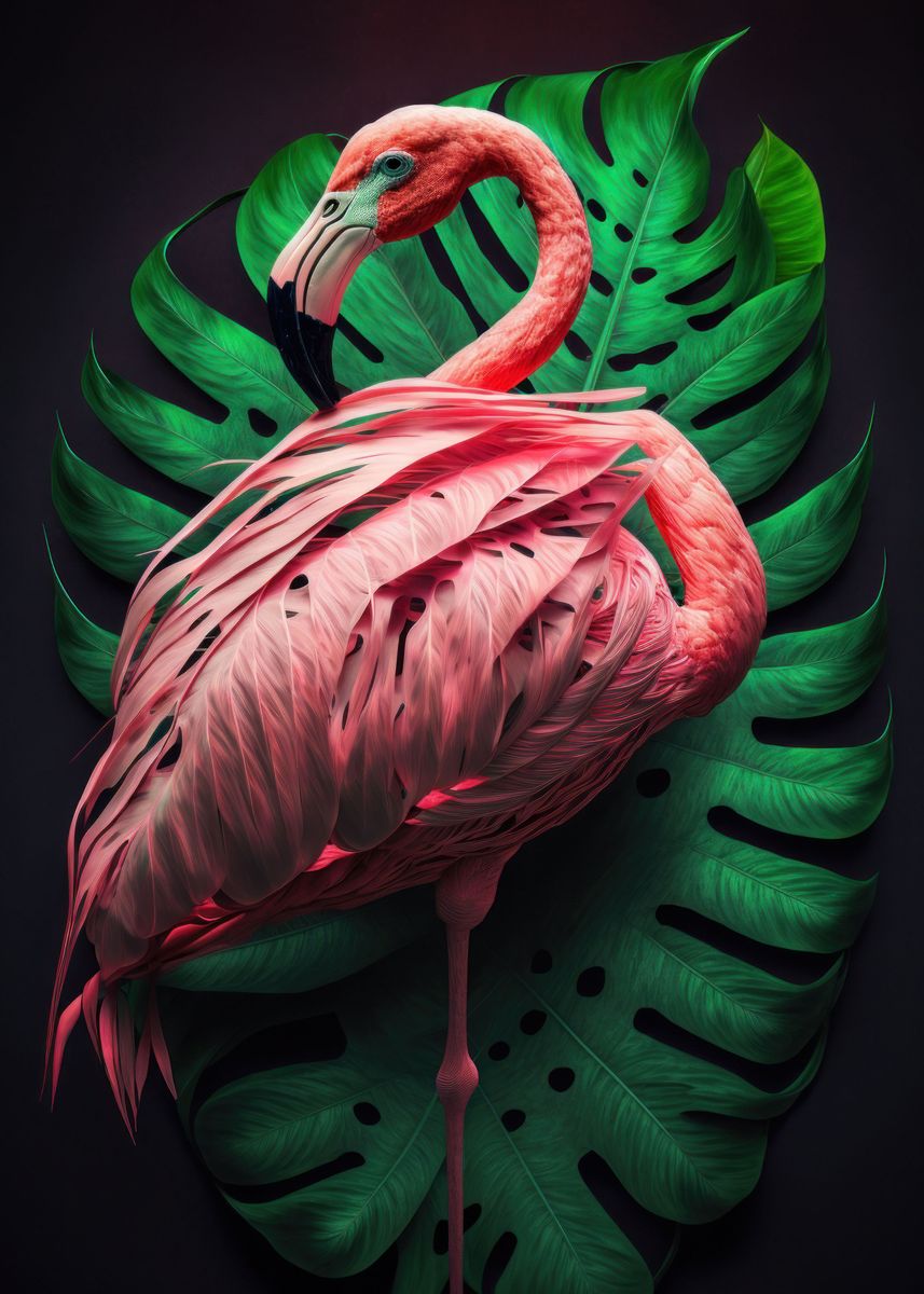 'Flamingo Generative AI' Poster, picture, metal print, paint by ...