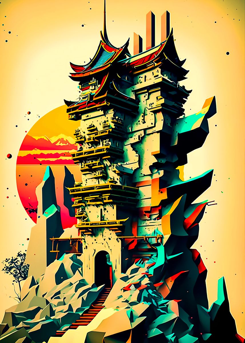 'Japan Temple Abstract' Poster, picture, metal print, paint by Artirs ...