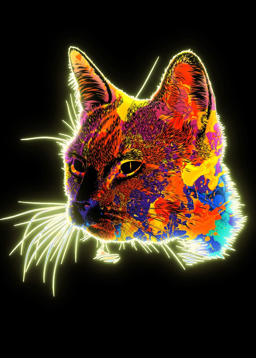 'Cat neon ' Poster, picture, metal print, paint by Dalton Joyce | Displate