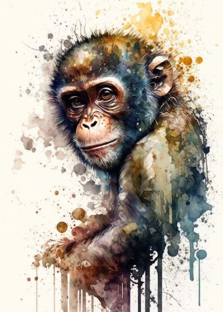 'Monkey Watercolor' Poster, picture, metal print, paint by Usama Design | Displate