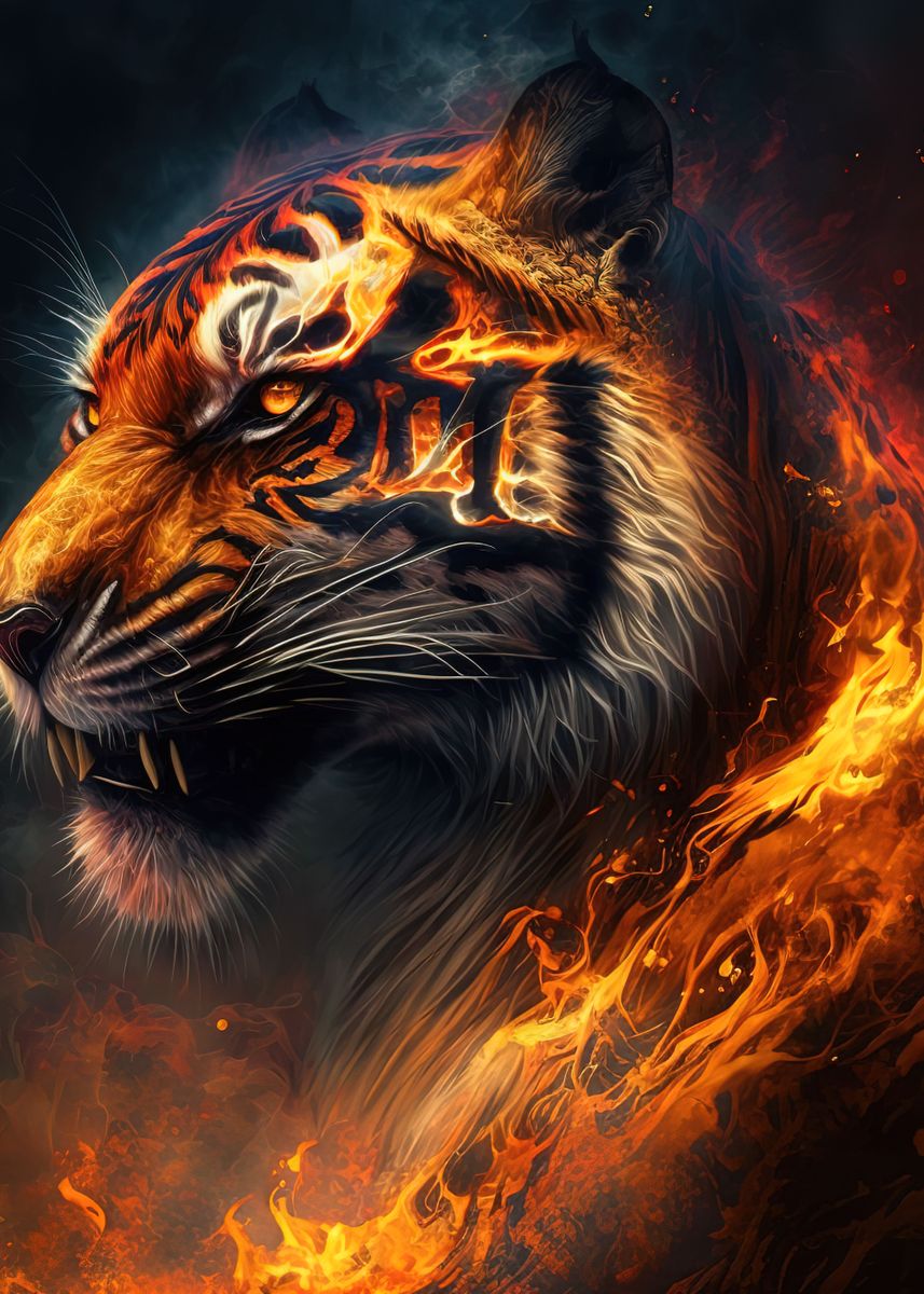 'tiger fire ' Poster, picture, metal print, paint by DEMON SPACE | Displate