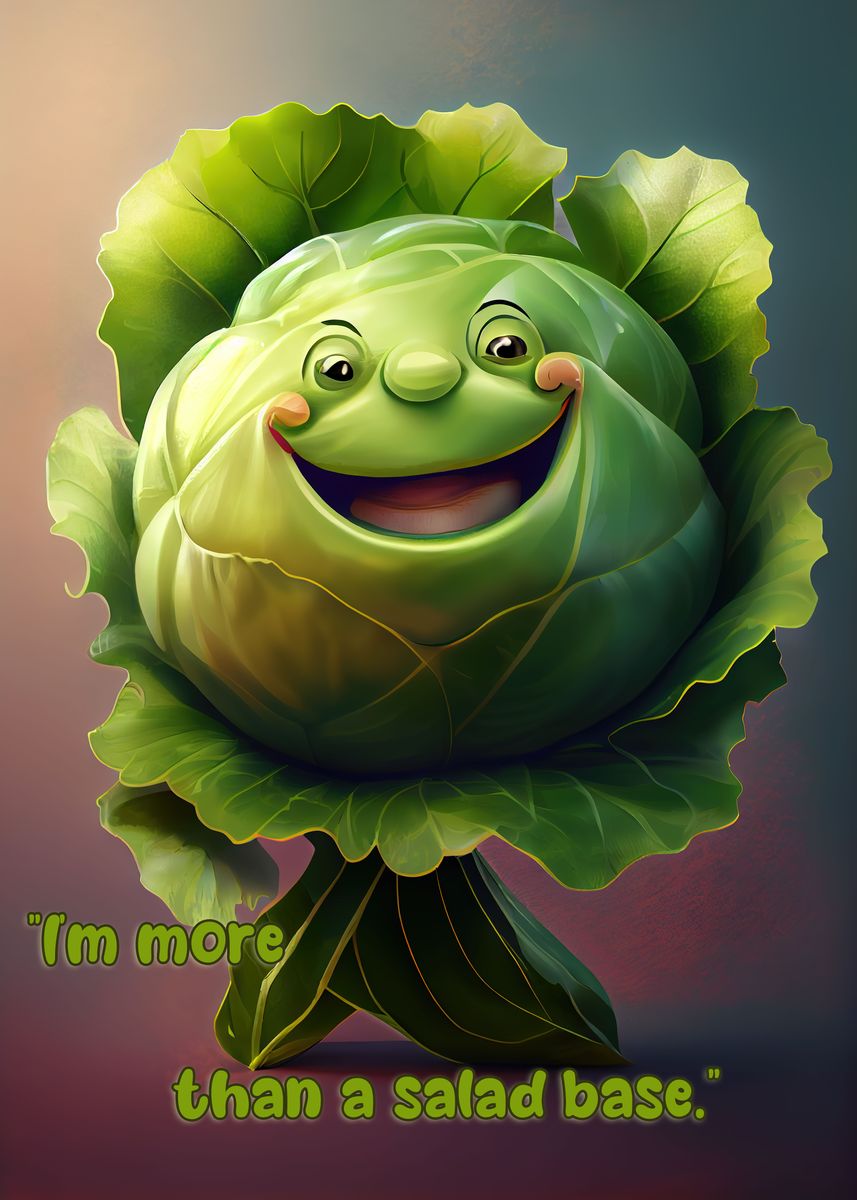 'Funny Cabbage Quote' Poster, picture, metal print, paint by Alexandru