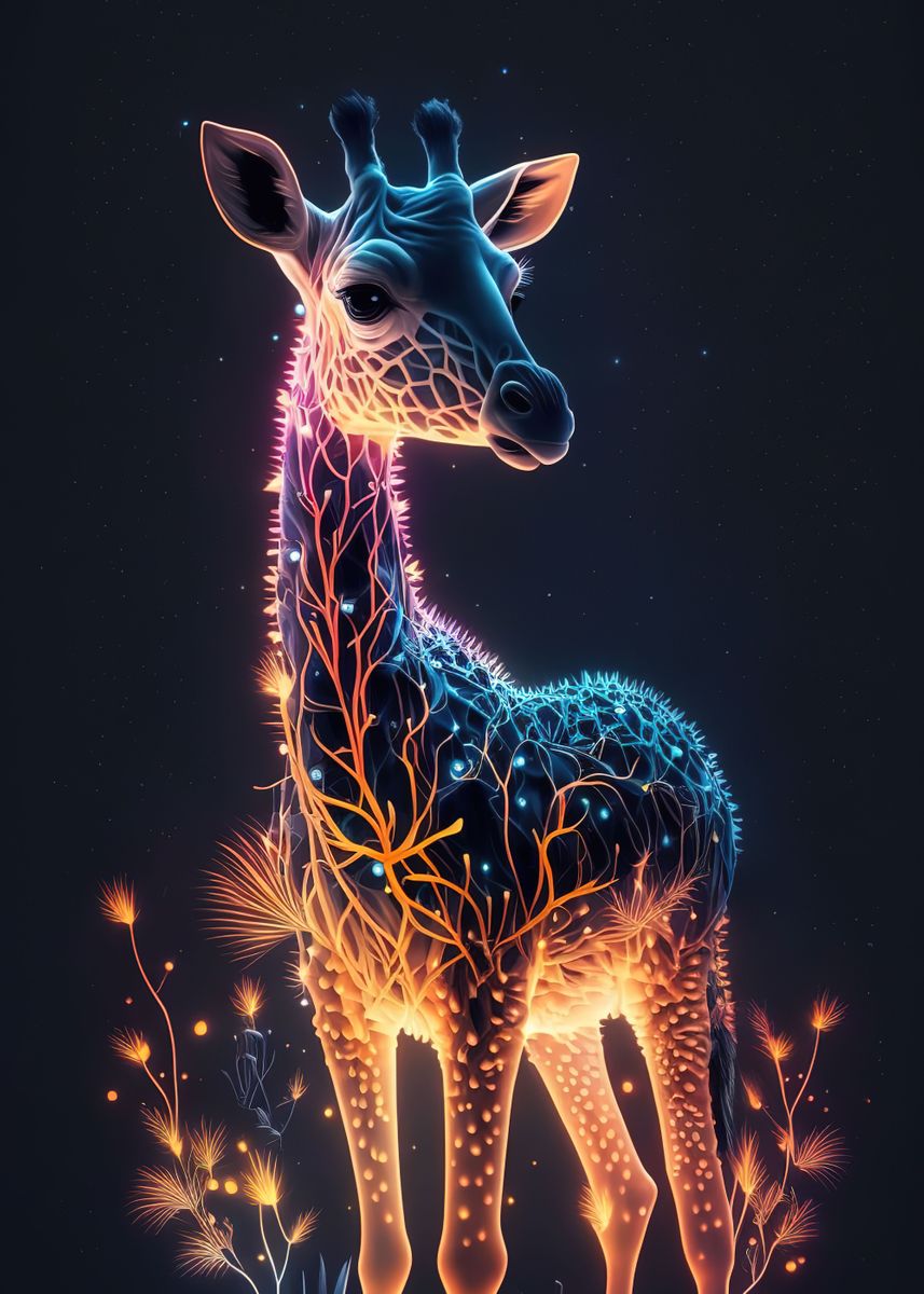 ‘giraffe neon’ Poster, picture, metal print, paint by MAD SPACE | Displate
