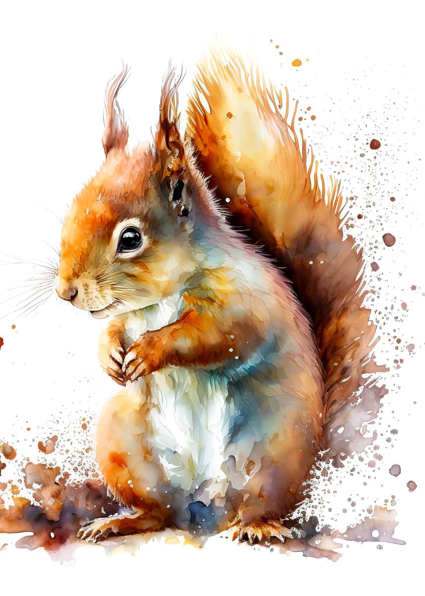 metal picture, Displate paint Denton Yannis | by Poster, Watercolour Squirrel \' print,