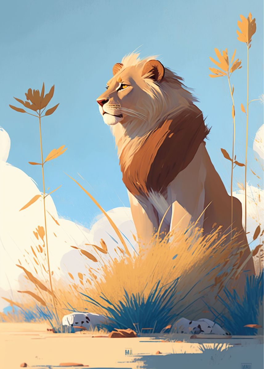 'Lion in the savannah' Poster, picture, metal print, paint by Nathan ...