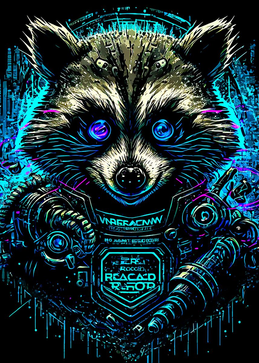 'Raccoon' Poster, picture, metal print, paint by Tiker Arts | Displate