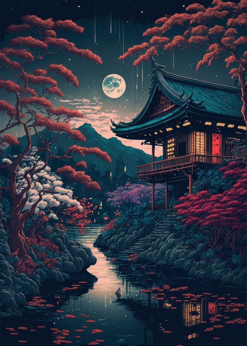 'Under The Moon' Poster, picture, metal print, paint by KyzArt | Displate