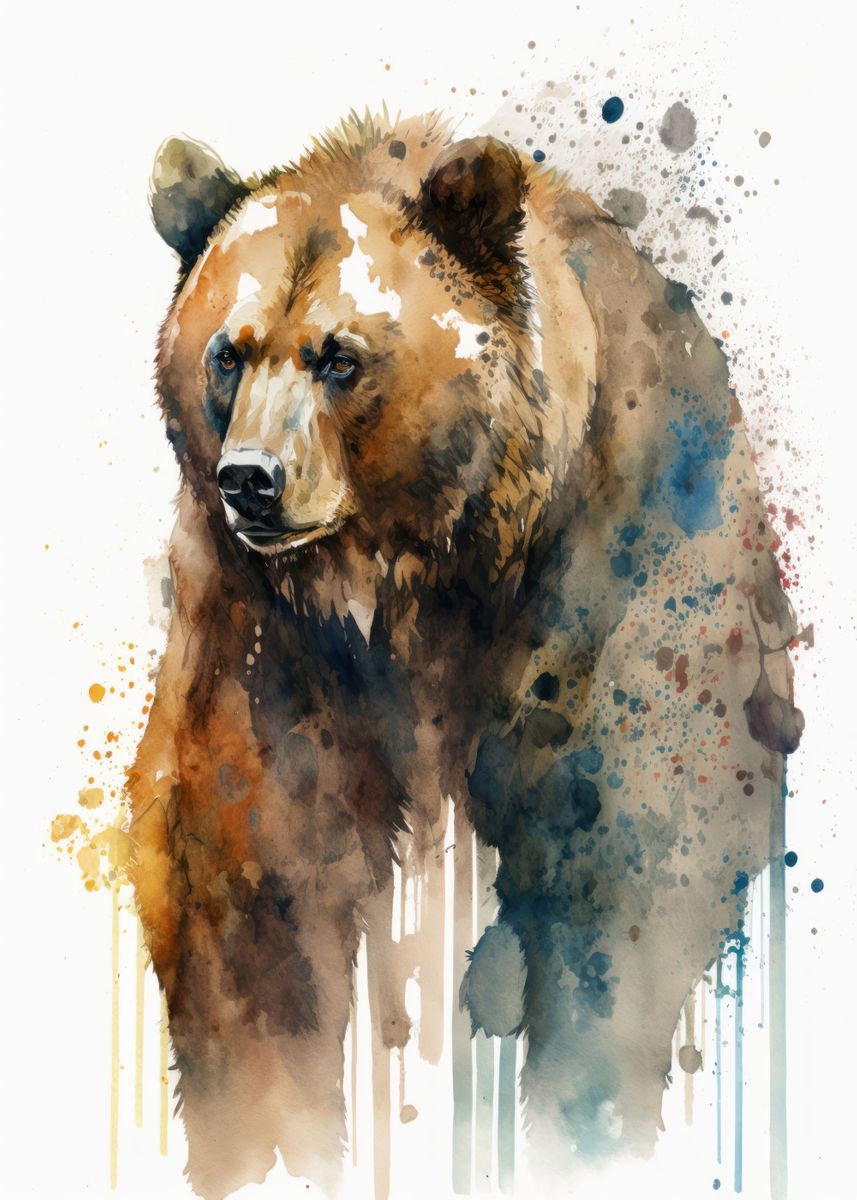 'Bear Watercolor' Poster, picture, metal print, paint by Usama Design ...