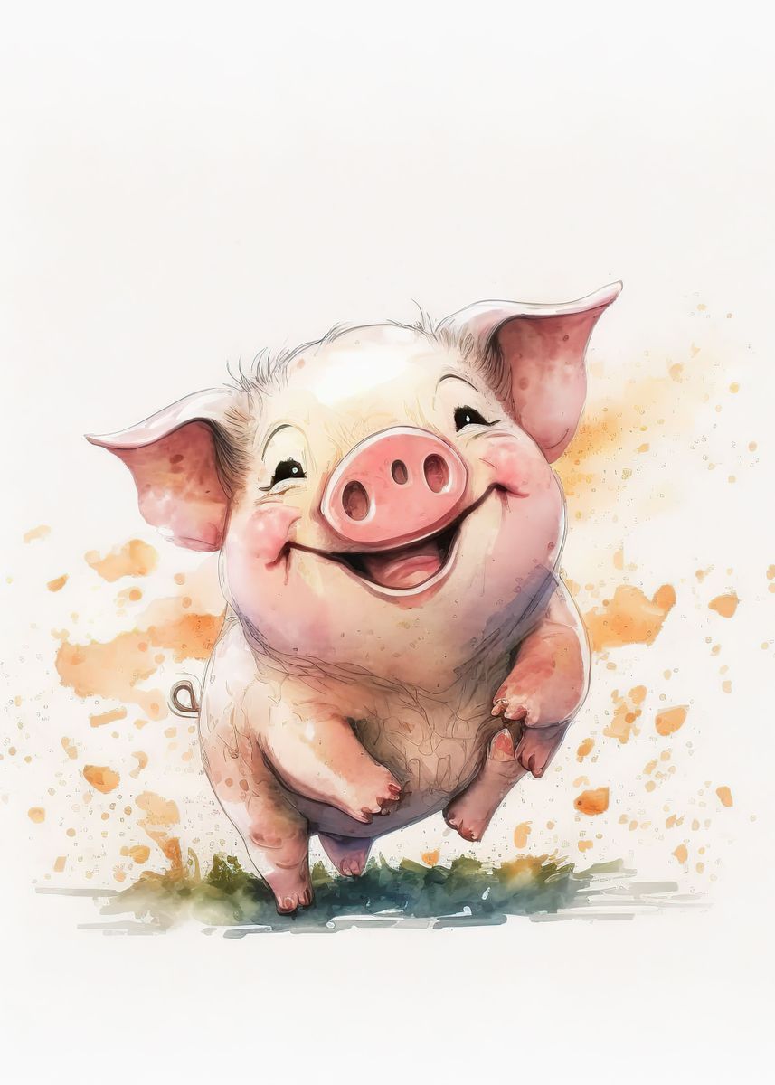 'Watercolor pig baby' Poster, picture, metal print, paint by Desiree