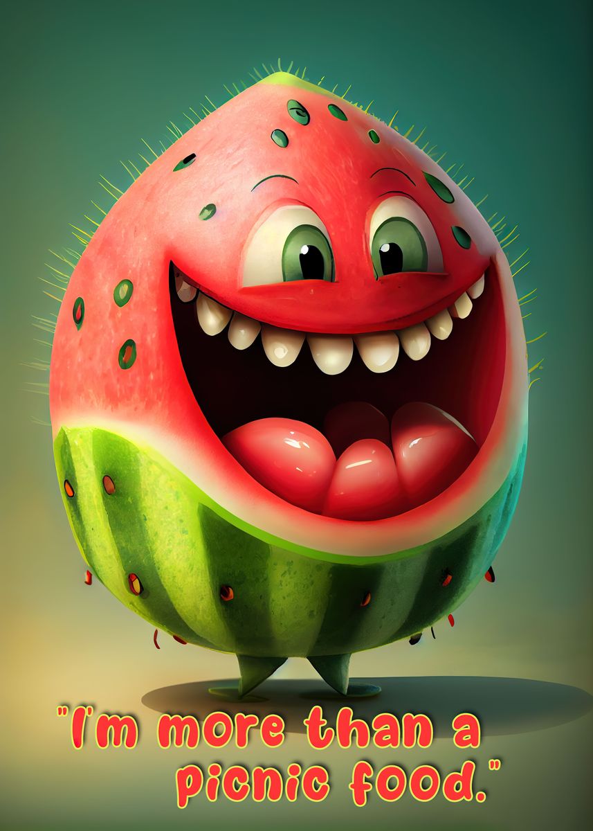 'Funny Watermelon Quote' Poster, picture, metal print, paint by
