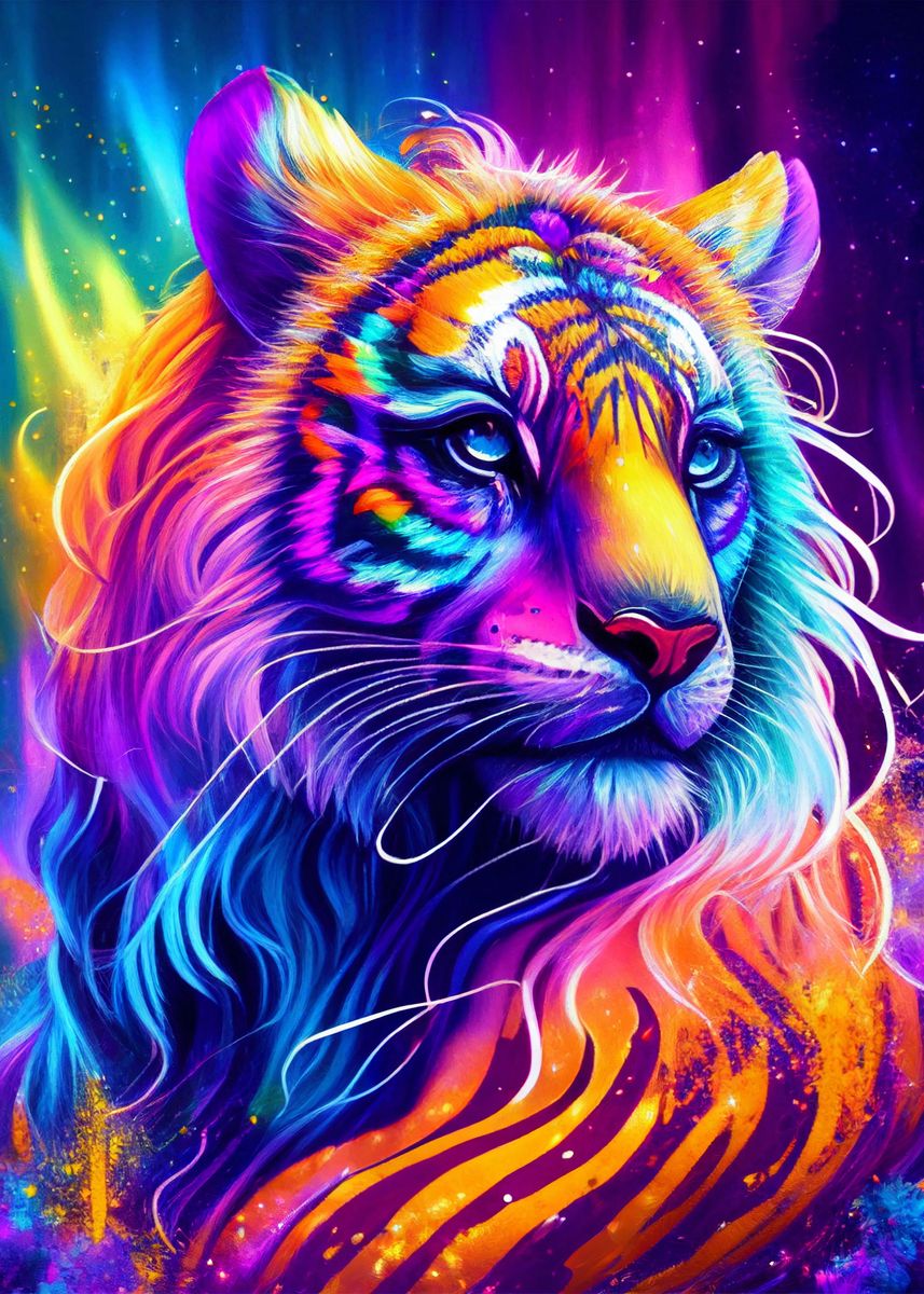 'LION Colorful' Poster, picture, metal print, paint by Eleaxart | Displate
