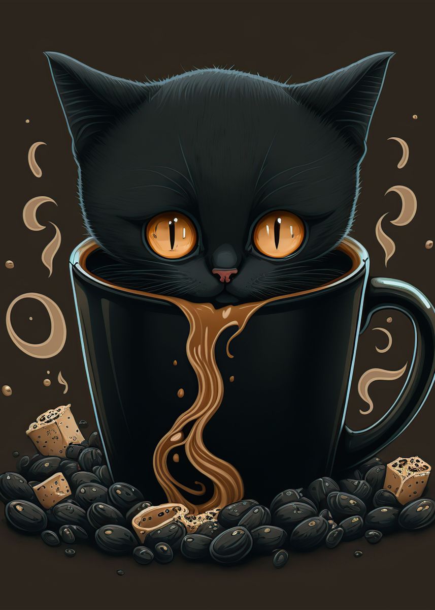 'cat drinking coffee' Poster by Luke Emery Displate