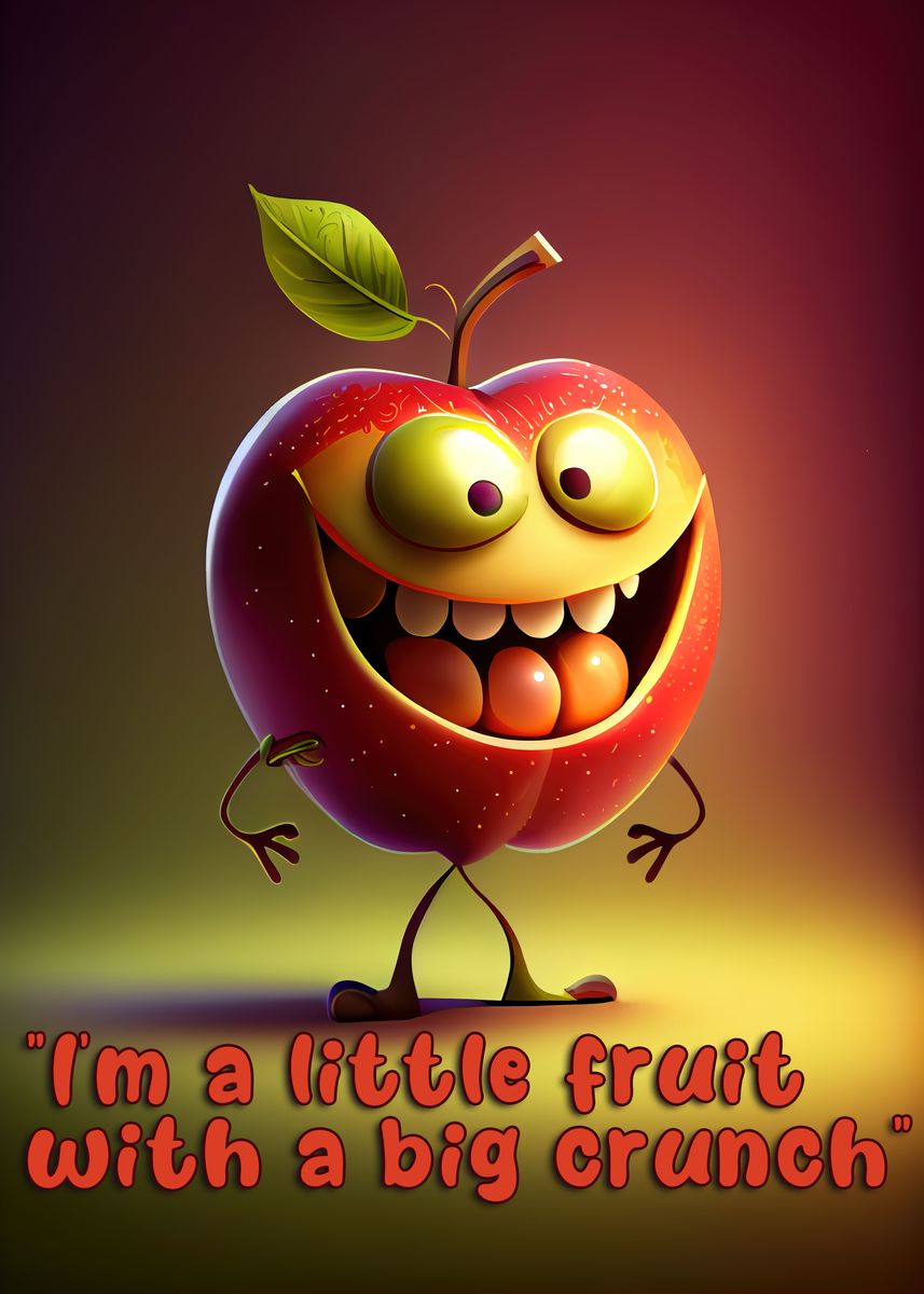 'Funny Apple Quote' Poster, picture, metal print, paint by Alexandru