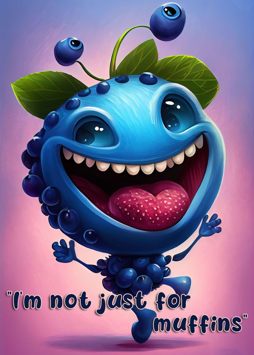 'Funny Blueberry Quotes' Poster, picture, metal print, paint by