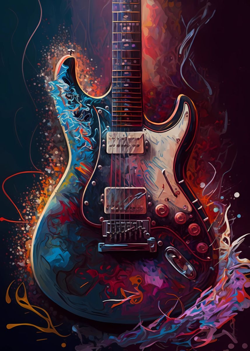 Guitar Oil Painting' Poster, picture, metal print, paint by BriannaMReyes