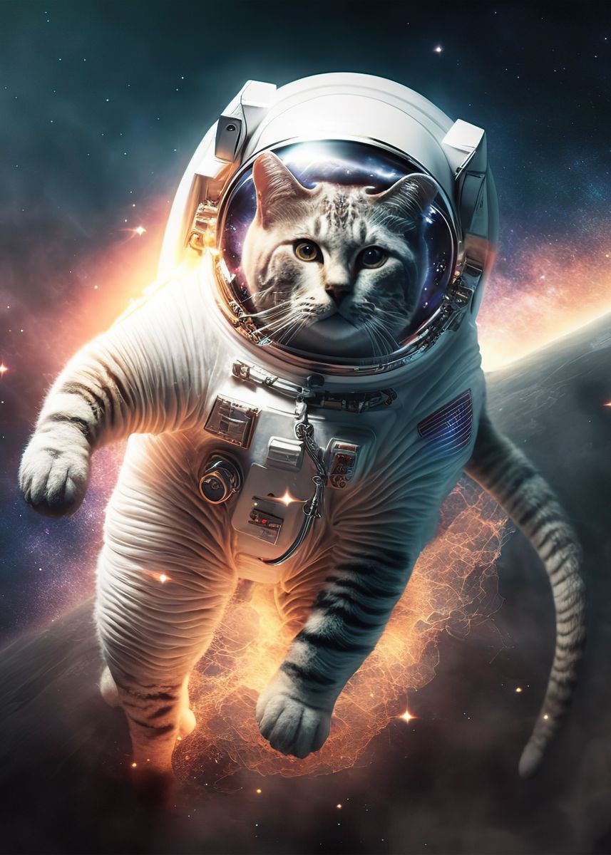 'Astronaut Cat in space' Poster, picture, metal print, paint by Ahmet ...