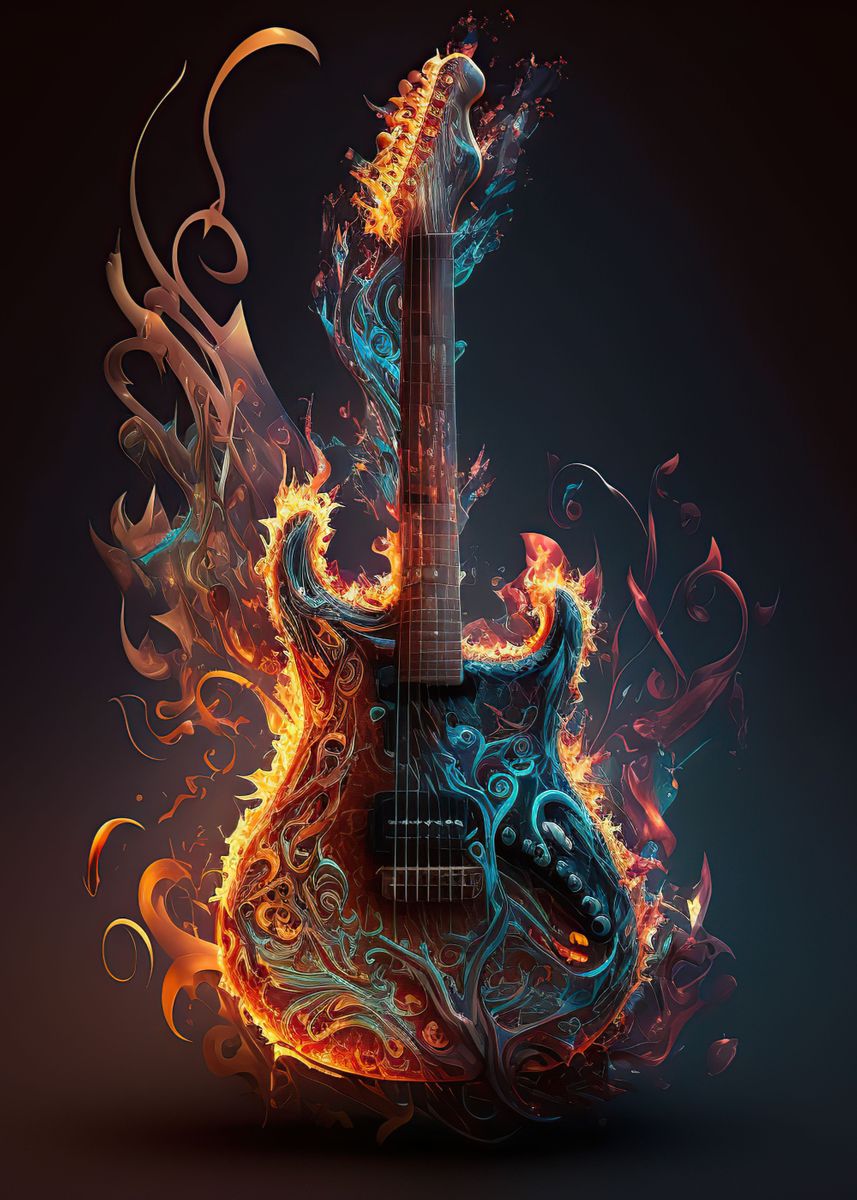 rock guitars fire
