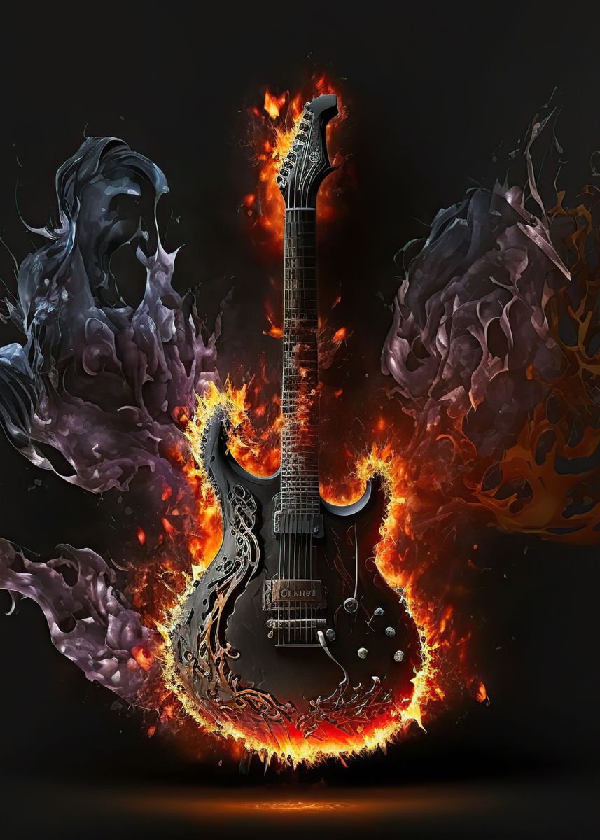 'Guitar fire' Poster, picture, metal print, paint by Atlas Mcguire ...