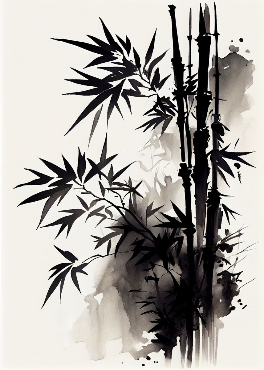 'Calming Bamboo Ink Wash' Poster, picture, metal print, paint by ...