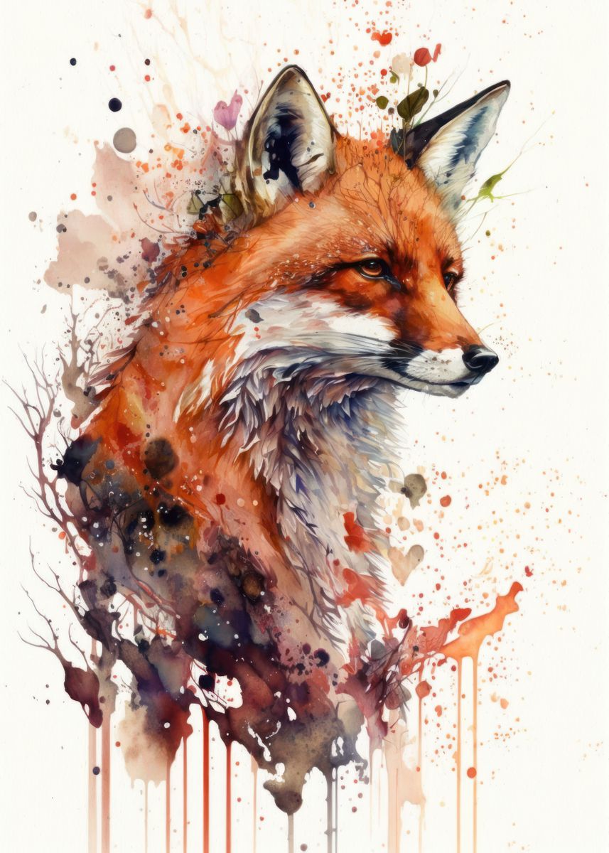 'fox Watercolor' Poster, Picture, Metal Print, Paint By Usama Design 