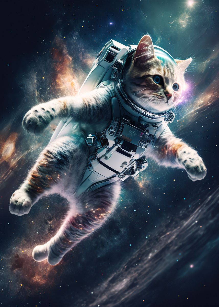 'Astronaut Cat in space' Poster, picture, metal print, paint by Ahmet ...