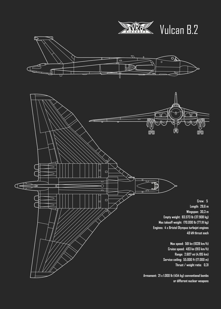 'Avro Vulcan RAF Jet Bomber' Poster, picture, metal print, paint by CHE ...