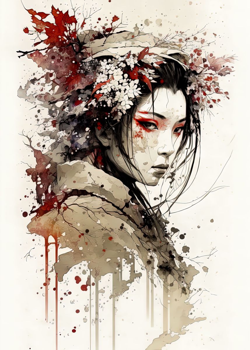 'Japanese Girl Portrait' Poster, picture, metal print, paint by ...