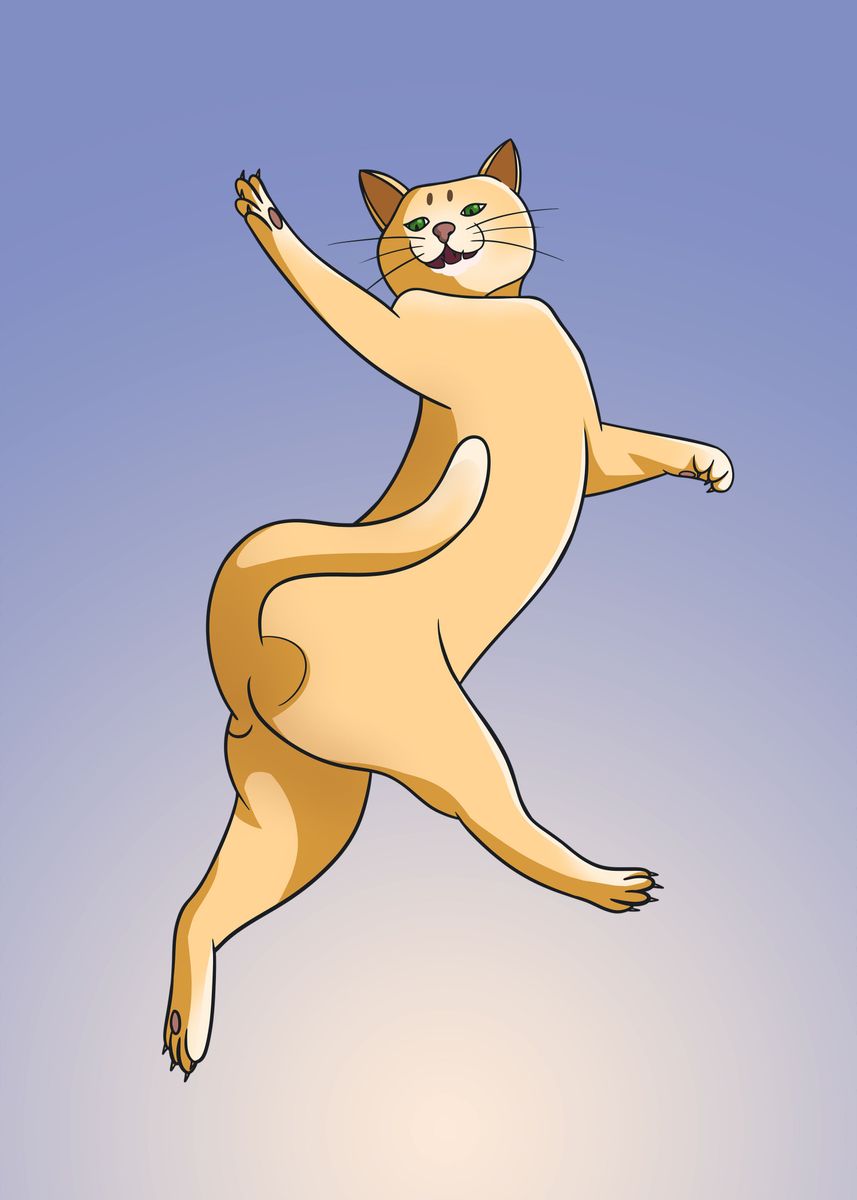 'Orange Cat Jump Pose' Poster by Qreative Displate