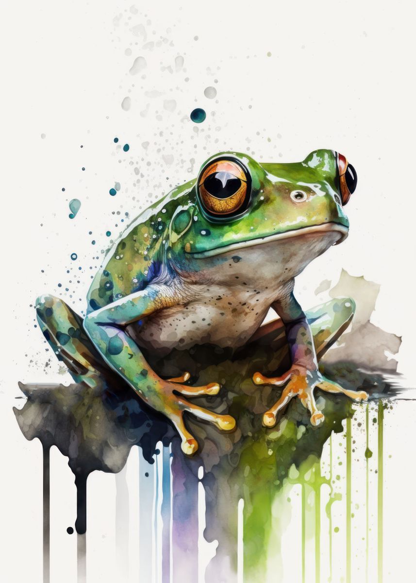 'Frog Watercolor' Poster, picture, metal print, paint by Usama Design ...