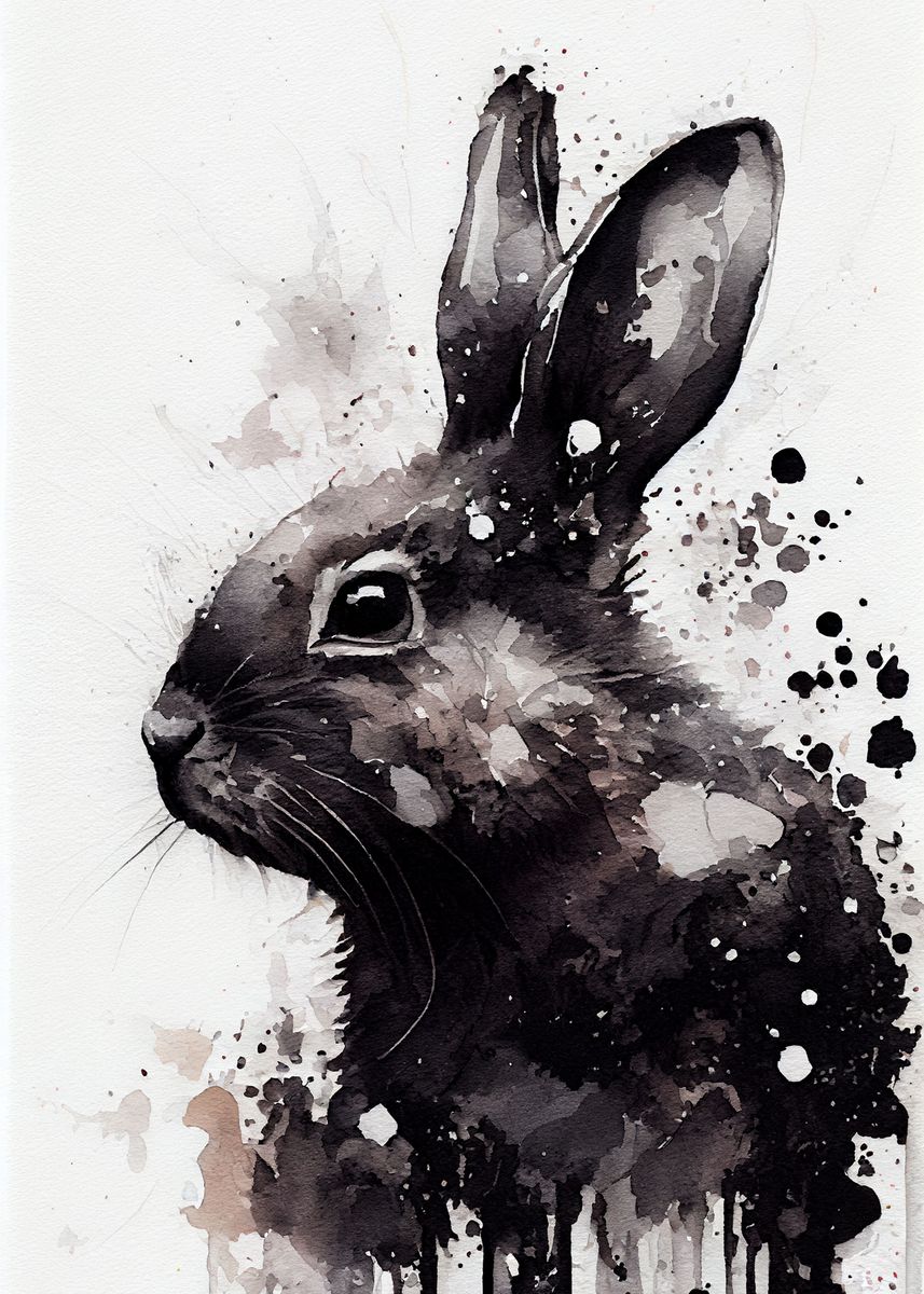 'Rabbit Black and White' Poster, picture, metal print, paint by ...