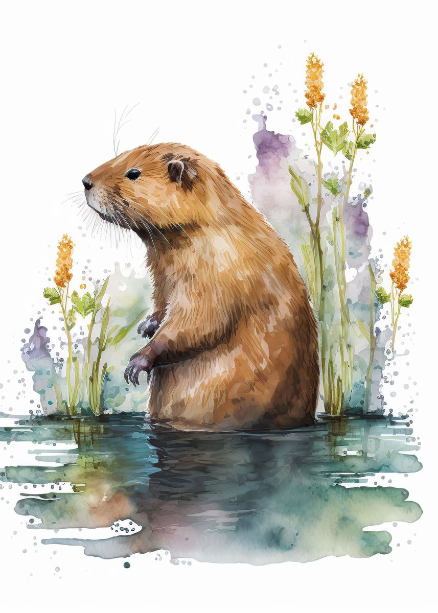 'Watercolor beaver' Poster, picture, metal print, paint by DorthyToy ...