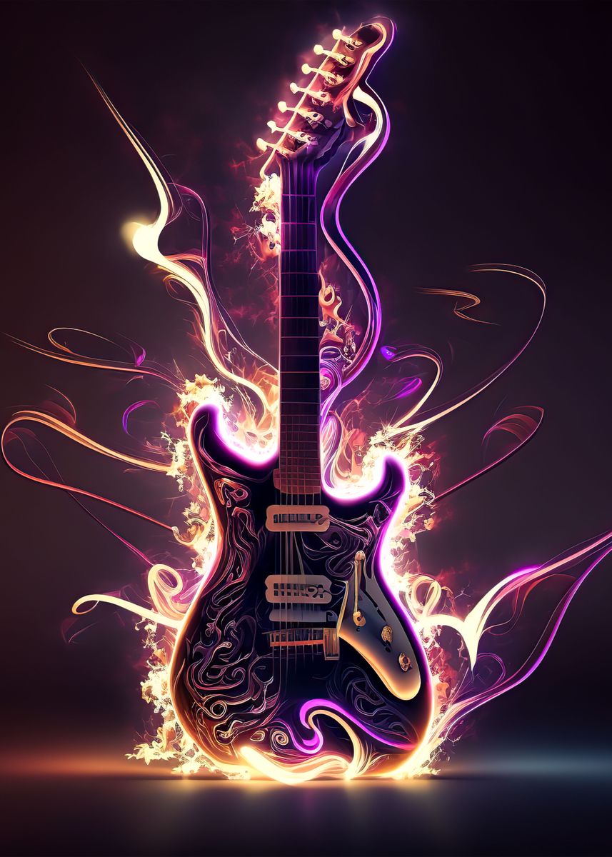 'Neon guitar' Poster by Atlas Mcguire | Displate