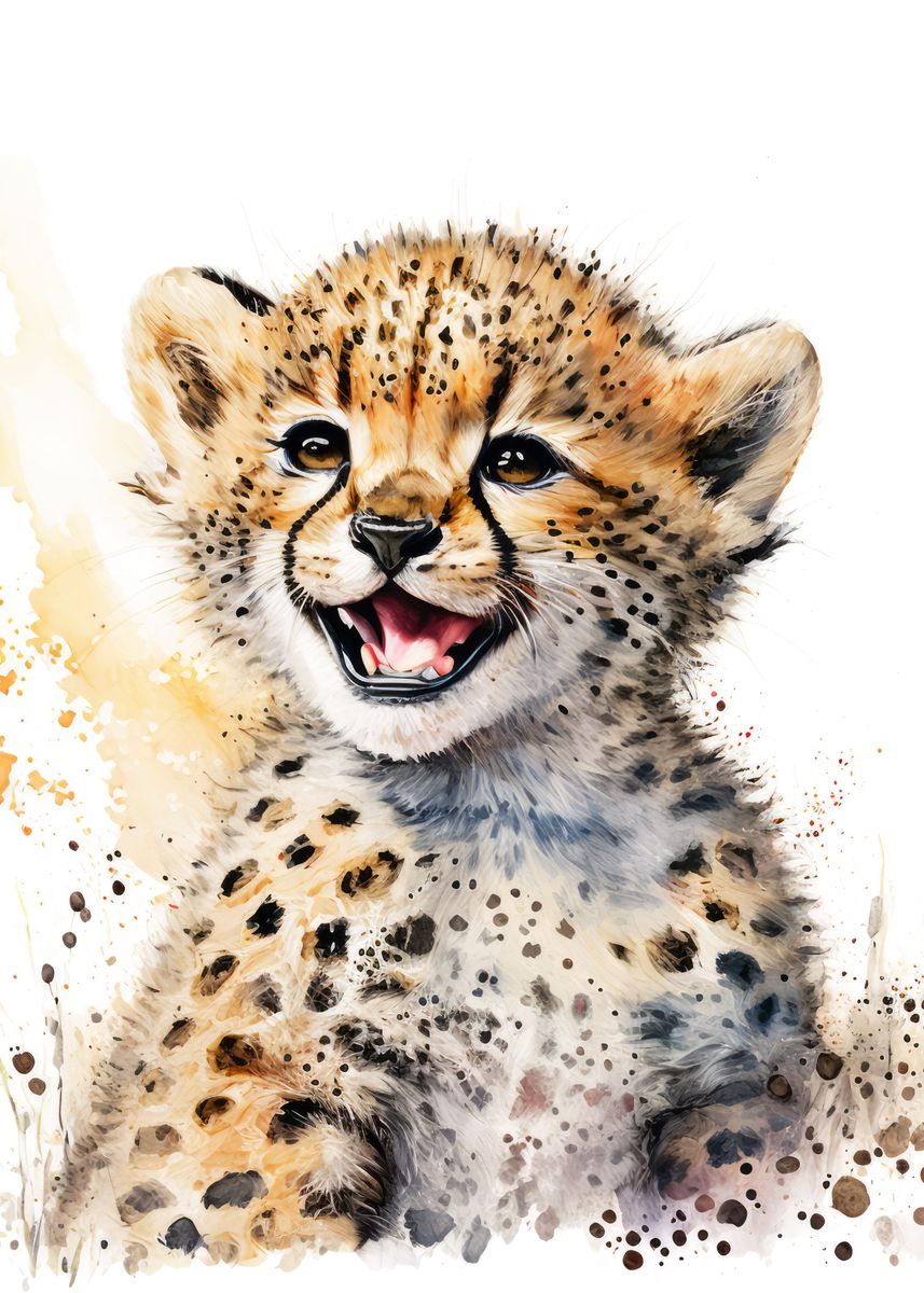 'Happy Cheetah Watercolor' Poster, picture, metal print, paint by ...