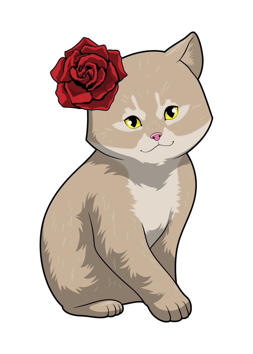 'Cat Rose Flower' Poster, picture, metal print, paint by Markus