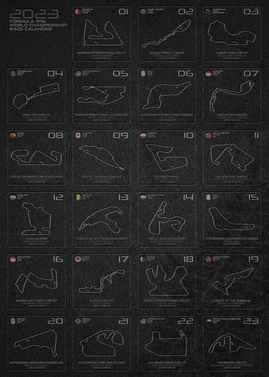 '2023 F1 Calendar' Poster by MauriTz Design Displate