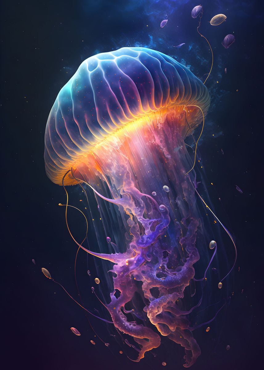 'Galaxy Jellyfish' Poster, picture, metal print, paint by Maël Sterlin ...