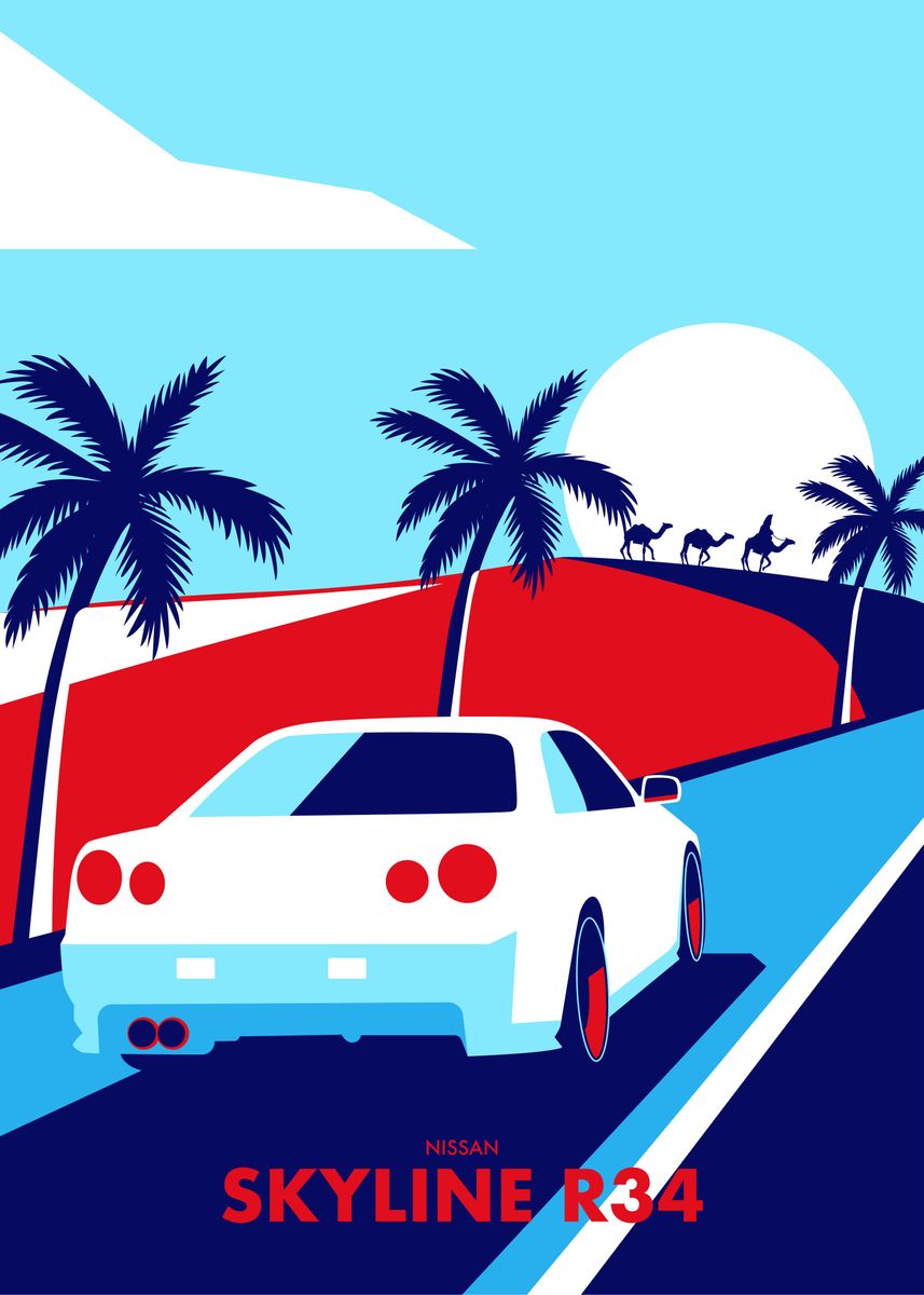 'Skyline R34 Minimalist' Poster, picture, metal print, paint by ...