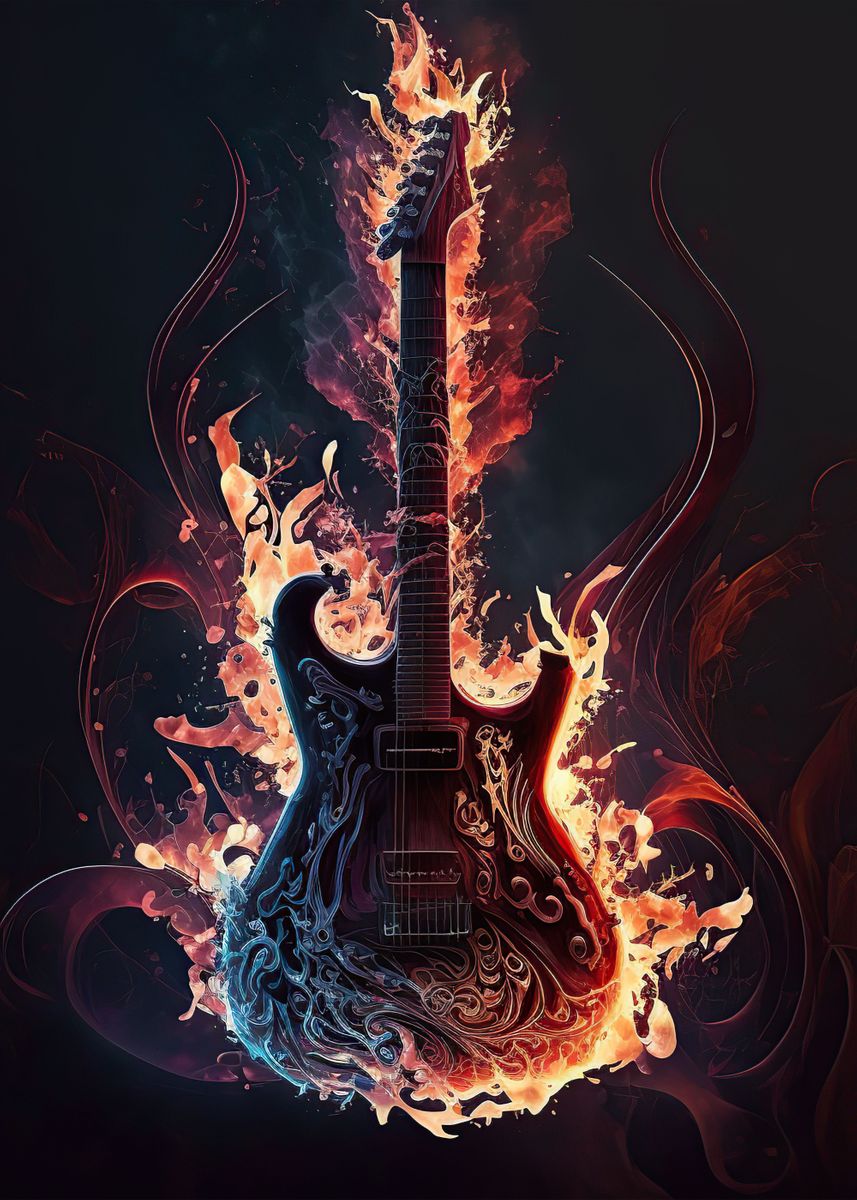 'Guitar Fire' Poster, picture, metal print, paint by Atlas Mcguire ...