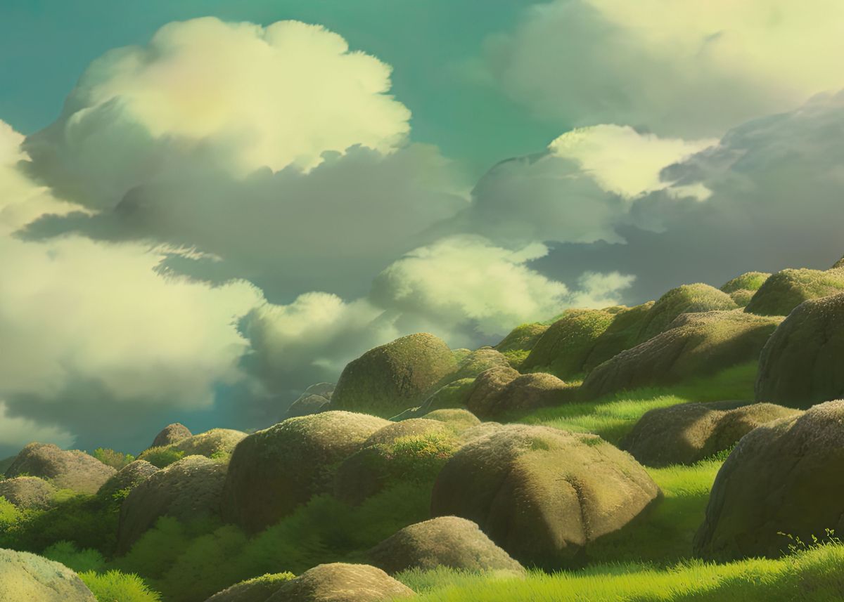 'Anime Scenery Mossy Rocks' Poster by lermand7 | Displate