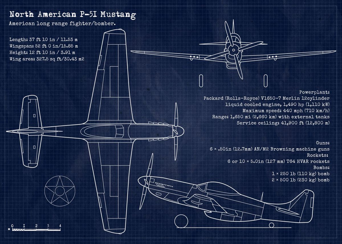 ‘P51 Mustang Blueprint’ Poster by AirCraft Lover | Displate